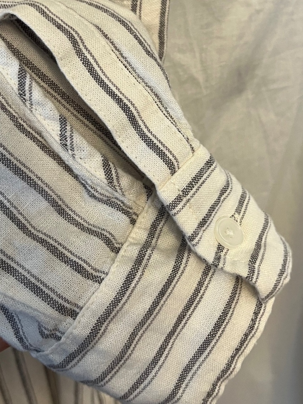 GAP Linen Blend Belted Shirtdress Tall-Medium Grey/White stripe - Picture 7 of 16